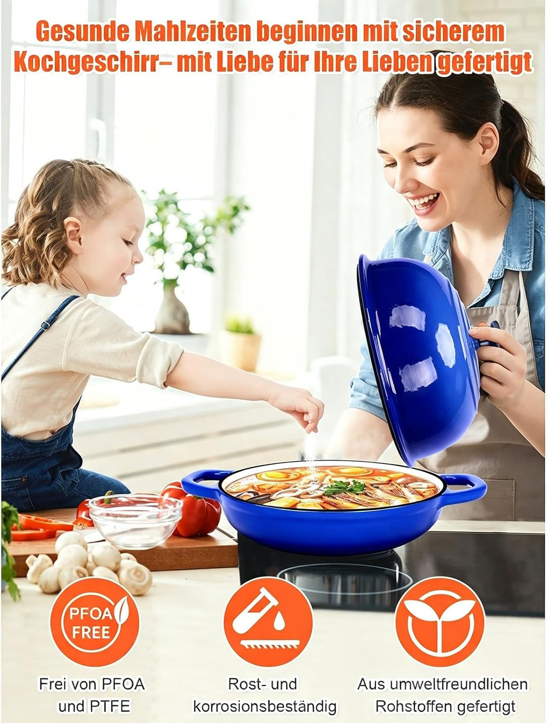 GFTIME Gusseisen Topf Brot Backen, Schmortopf Gusseisen Topf mit Deckel, Dutch Oven Brotbacktopf mit