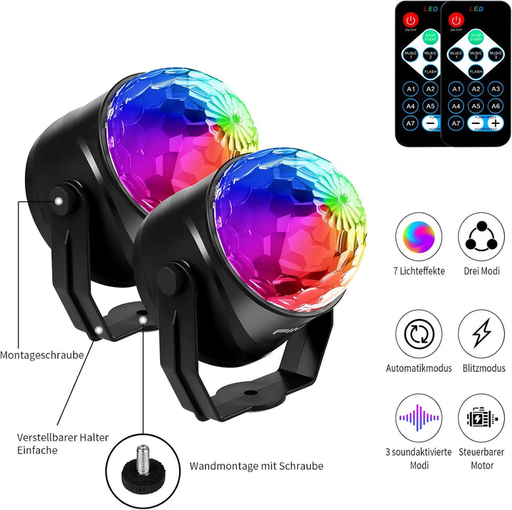 FIMEI Discokugel LED,2 Stück,Disco Licht mit Fernbedienung für Weihnachten,Halloween,Party, Abend, B