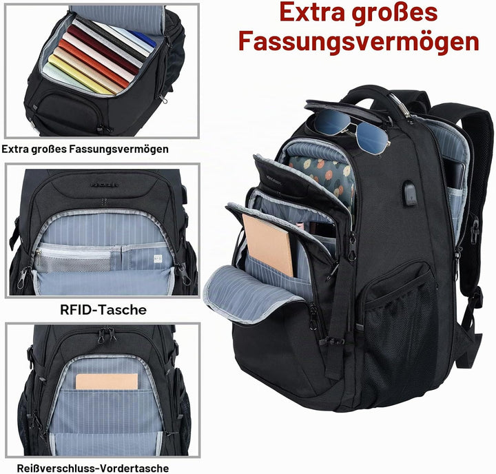 KROSER Laptop Rucksack Herren 18.4 Zoll Reise XXL BusinessRucksack Schwerlast Wasserdicht mit Hartge