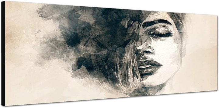 Paul Sinus Art Panoramabild auf Leinwand und Keilrahmen 150x50cm Handmalerei Gemälde Frau Gesicht Po