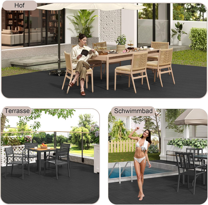 Laneetal WPC Fliesen 11er Set für 1 m², für Aussen Terrasse Balkon, Terrassenfliesen Klicksystem 30x