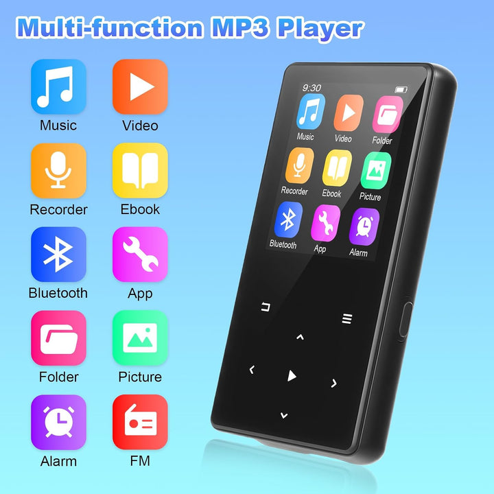 MP3 Player 64GB mit Bluetooth, Mini Digitaler Musik Player mit Lautsprecher, FM Radio, HiFi Audio, M