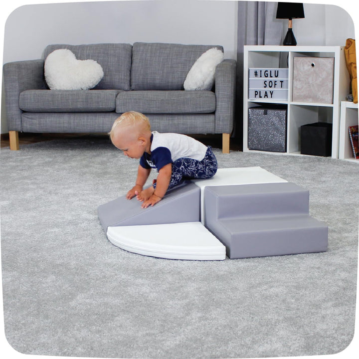 IGLU 4 XL Softbausteine Riesenbausteine Schaumstoffbausteine - Anti-Rutsch (Grau/Weiss), Grau/Weiss