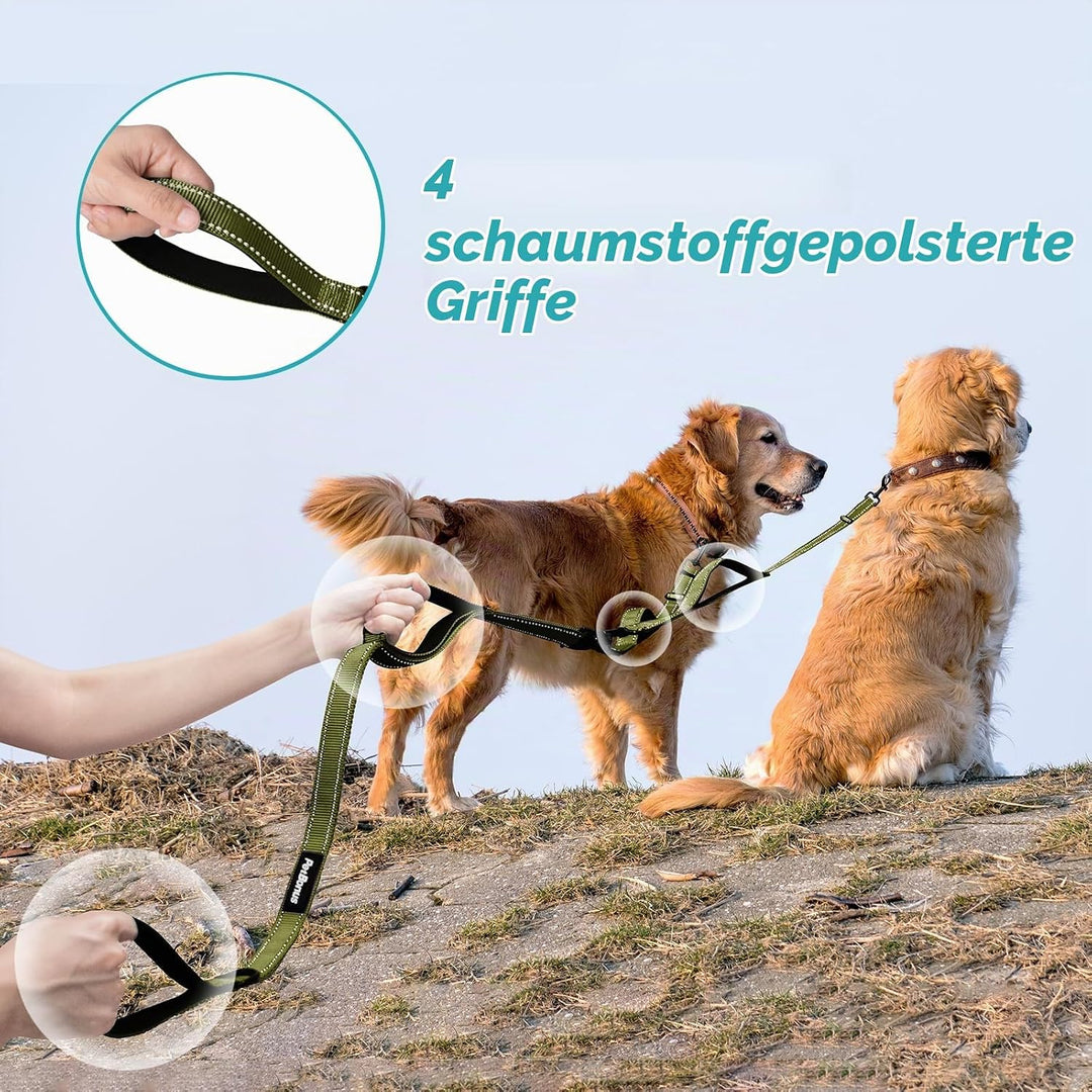 PetBonus Hundeleine Doppelleine für 2 Hunde, Keine Verwicklung Leine für 2 Hunde Gross, Verstellbar
