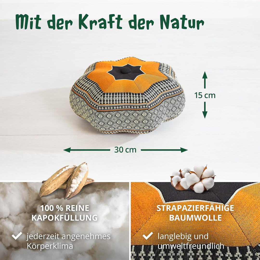 Livasia Meditationskissen Stern, Yogakissen mit Kapok, Pouf, Bodenkissen sternförmig Yoga Zen Medita