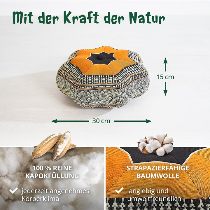 Livasia Meditationskissen Stern, Yogakissen mit Kapok, Pouf, Bodenkissen sternförmig Yoga Zen Medita