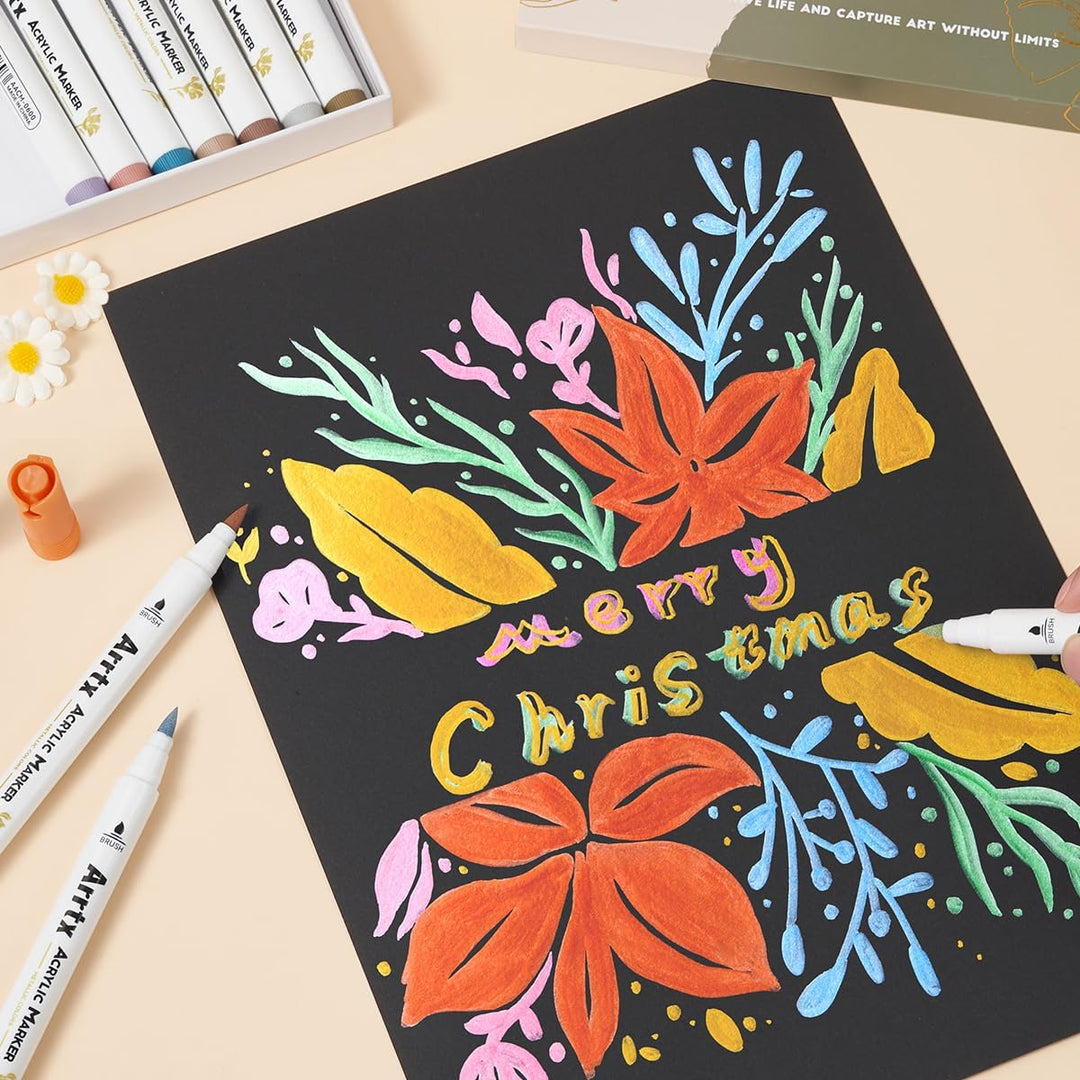Arrtx 12 Farben Metallic Acrylstifte, Glitzermarker für Felsmalerei, Glitzer stifte mit extra feiner
