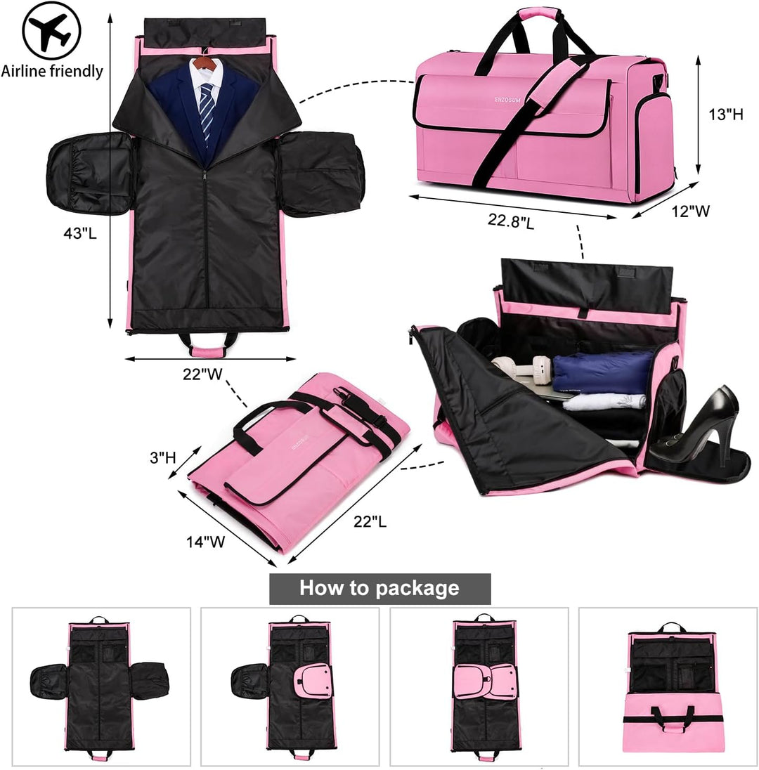 Kleidersack Anzughülle Reisetasche Damen, Reisetasche Handgepäck mit Abnehmbarer Schultergurt & Schu