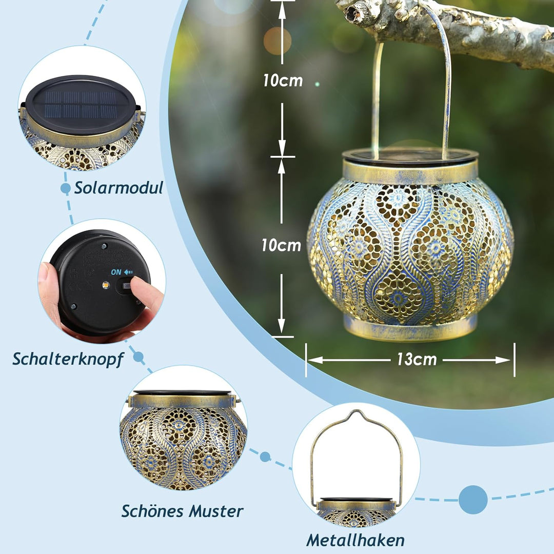 JOYCREATOR Solarlaternen für Aussen Wasserdicht IP65, 2 Stück LED Metall Solar Laternen für Draussen