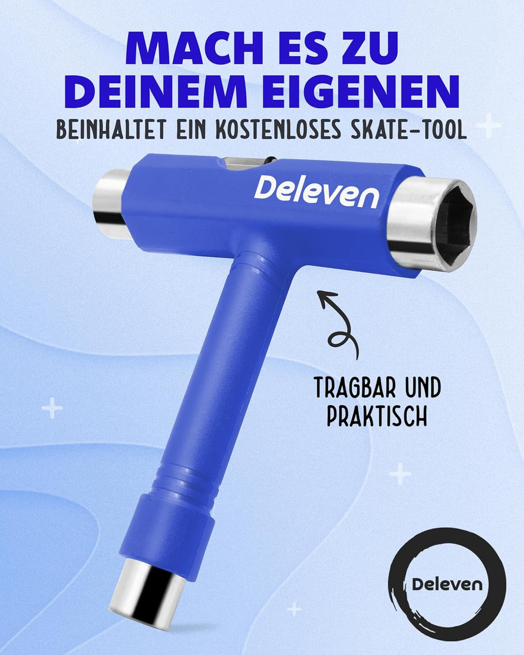 Deleven Skateboard mit LED Rollen, Skate Tool und ABEC 7 Lager - Kinder Erwachsene Anfänger - 56 cm