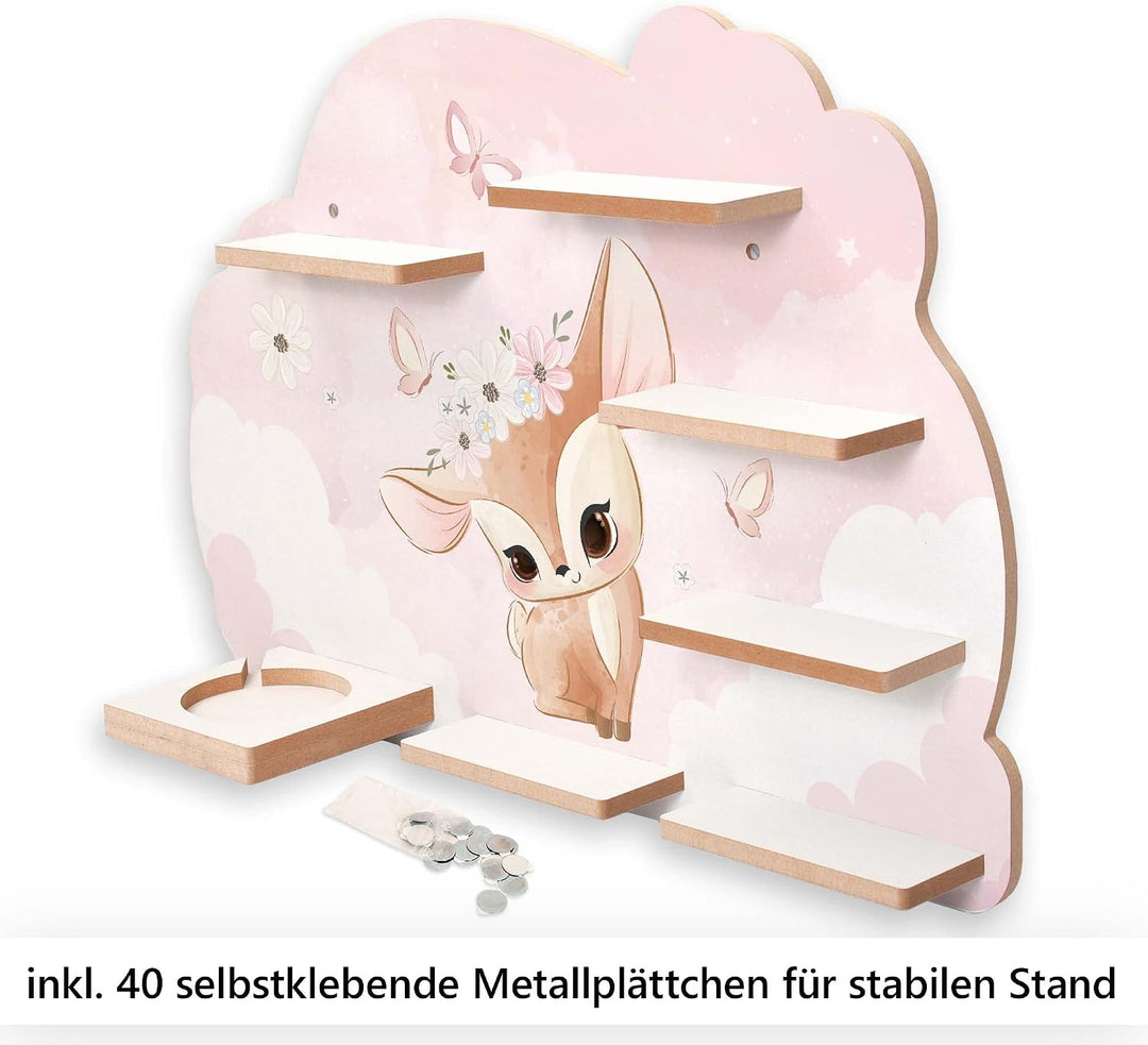 Kreative Feder Regal „REH mit Blumenkranz“ geeignet für Toniebox und Tonies inkl. 40 Metallplättchen