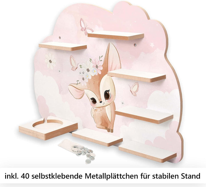 Kreative Feder Regal „REH mit Blumenkranz“ geeignet für Toniebox und Tonies inkl. 40 Metallplättchen