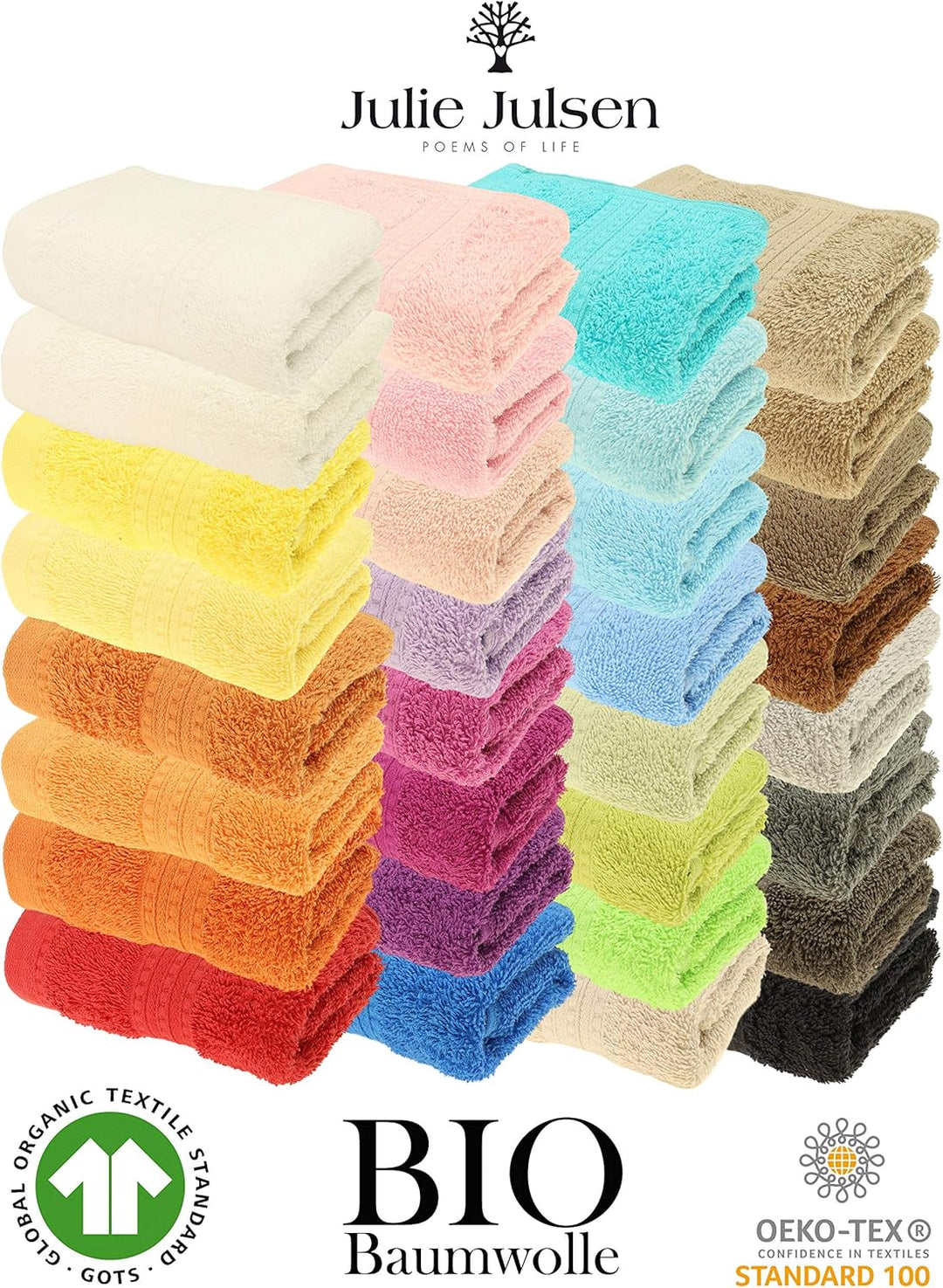 Julie Julsen Bio Duschtuch-Set 6 TLG. 2 Dusch- 4 Handtücher Bordeaux 100% Baumwolle Frotte 550g/m² B
