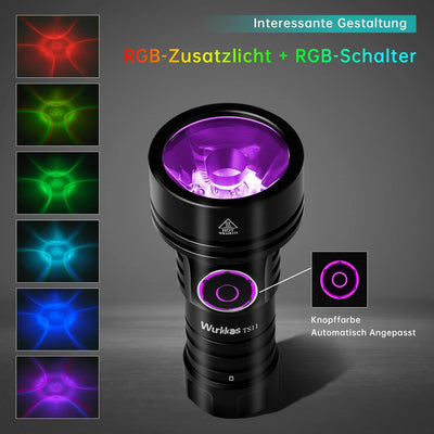 Wurkkos TS11 Mini Taschenlampe LED, 2000 Lumen Klein Taschenlampen SFT40 Led mit RGB Auxiliary,Max T