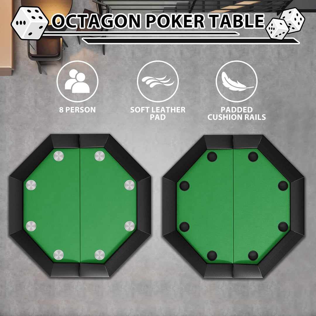 Pokertisch 8 Spieler Klappbar Achteckig Grün Casino Poker Tisch Achteckiger Spieltisch Mit Filzbezug