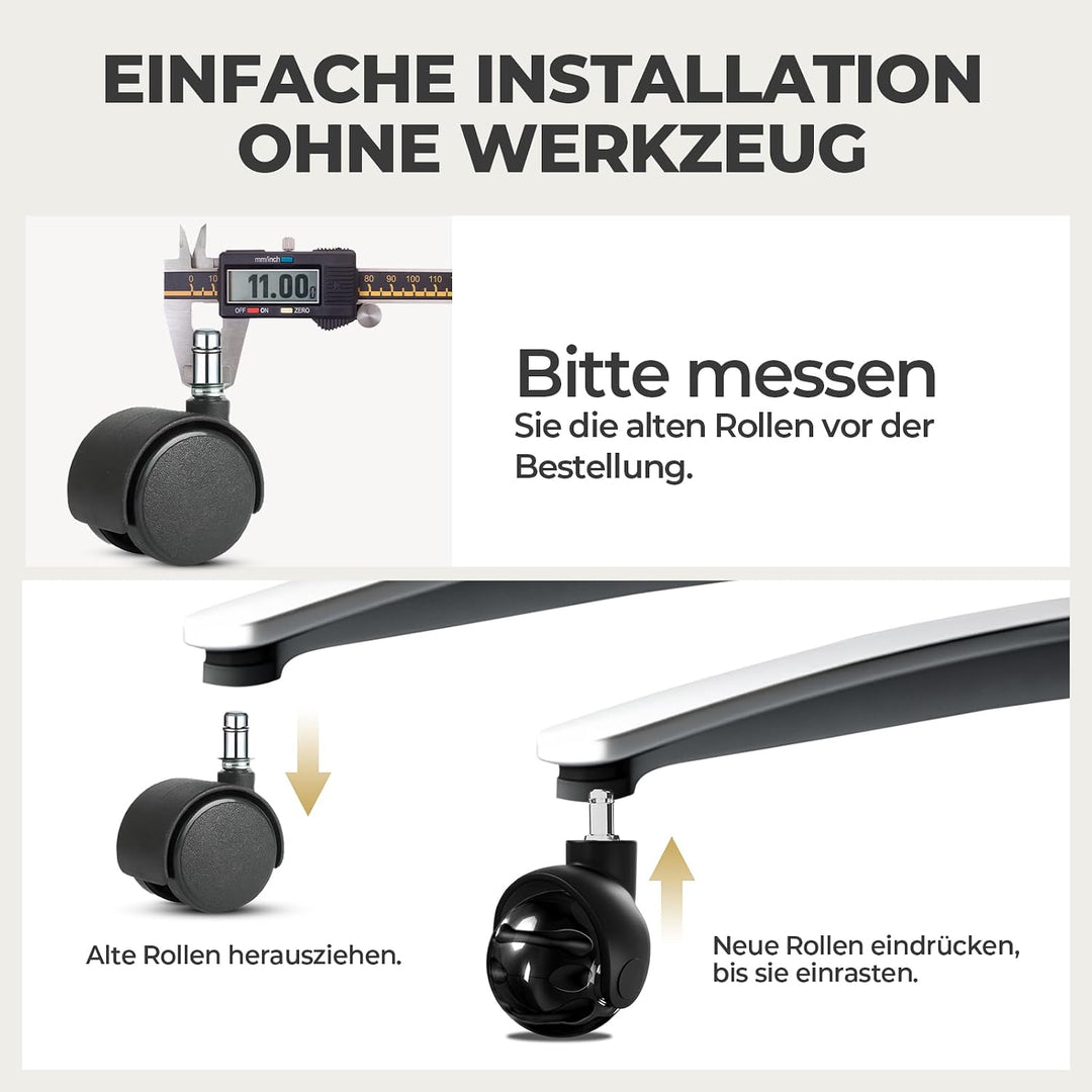 Sytopia Bürostuhl Rollen 5er Set in Schwarz, Rollen für Bürostühle 11 x 22 mm für Teppichböden, Hart