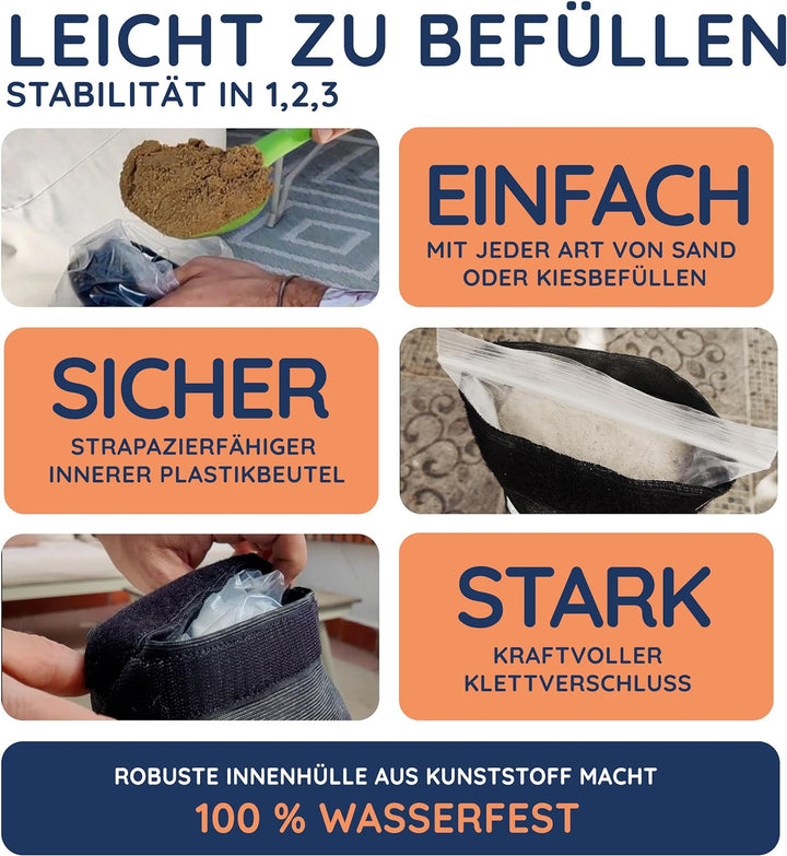 BASER - Gerade auffüllbare Sandsäcke, 2 x 15 KG, auffüllbare Gewichte für Ampelschirme, Sonnenschirm