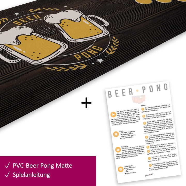 younikat Beer Pong Spielfeld-Matte I 180 x 60 cm I Bierkrug Design I Trinkspiel I Party-Spiele und G