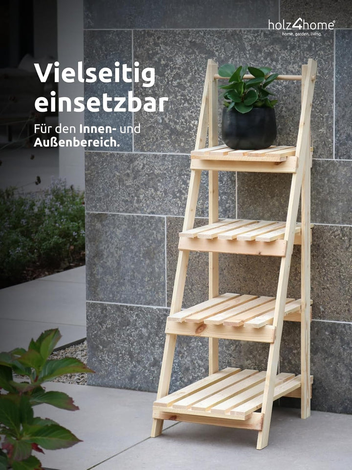 holz4home® Pflanzleiter mit 4 Ablagen I Grösse: 52,5 x 109 x 35 cm I Blumentreppe aus Tannenholz hel