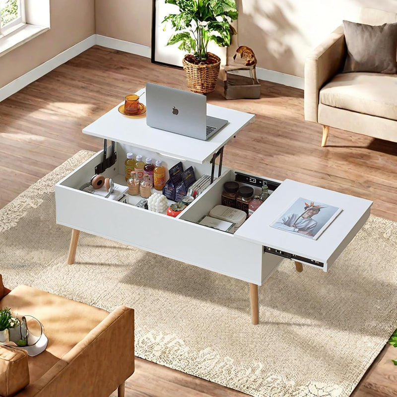 JanflyHome Couchtisch, Höhenverstellbarer Couchtisch, Couchtisch Höhenverstellbarer mit Schiebeplatt