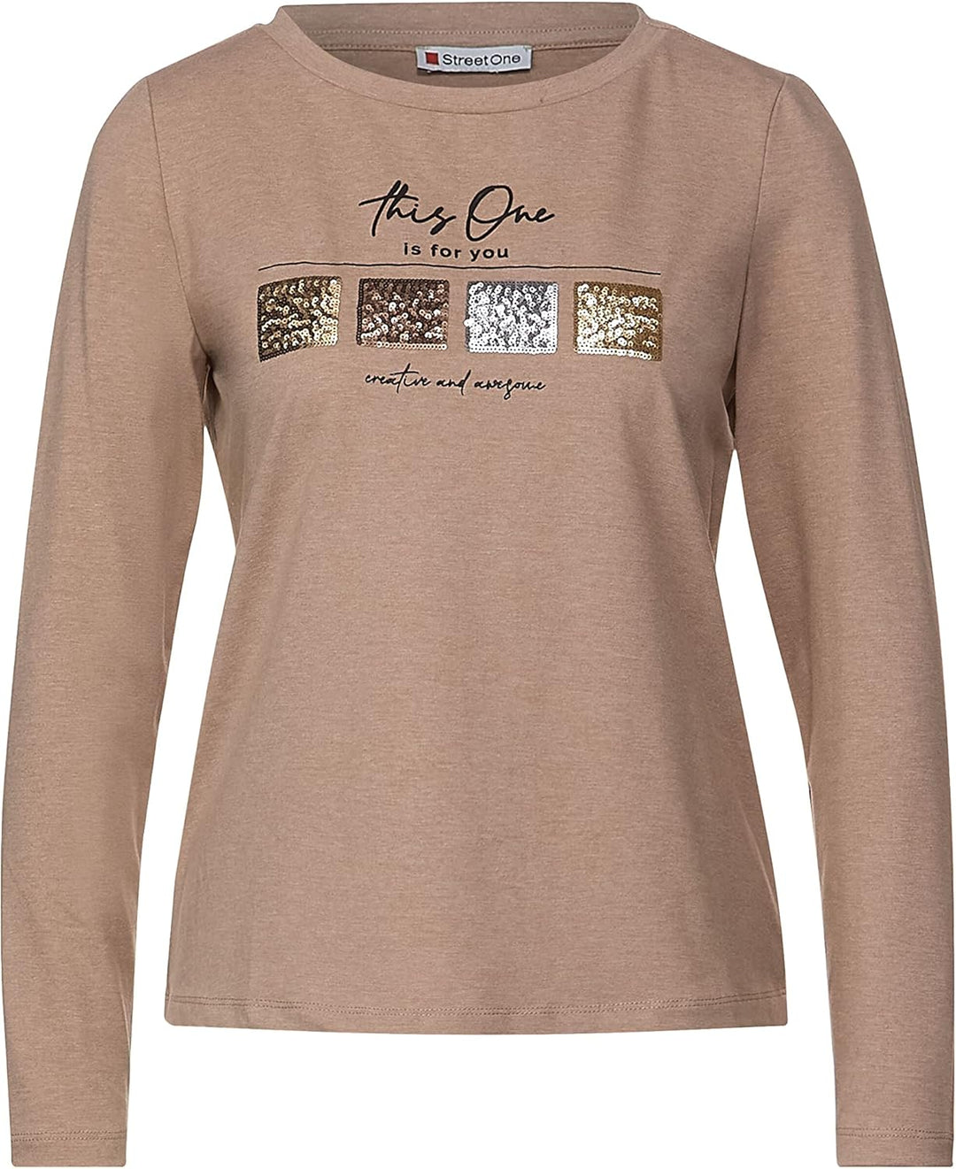 STREET ONE Damen Langarmshirt 40 Buff Sand Melange, 40 Buff Sand Melange