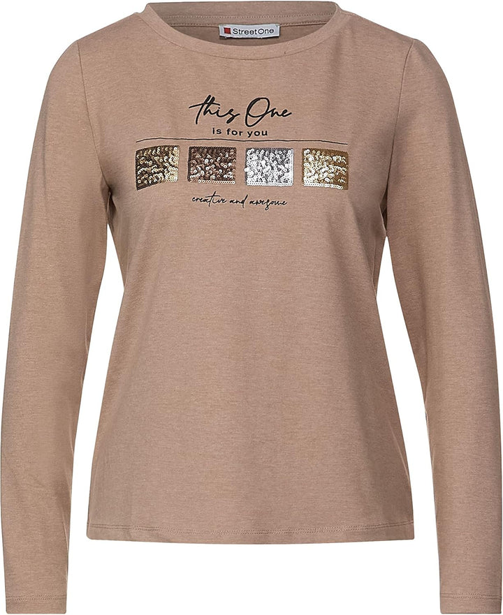STREET ONE Damen Langarmshirt 40 Buff Sand Melange, 40 Buff Sand Melange