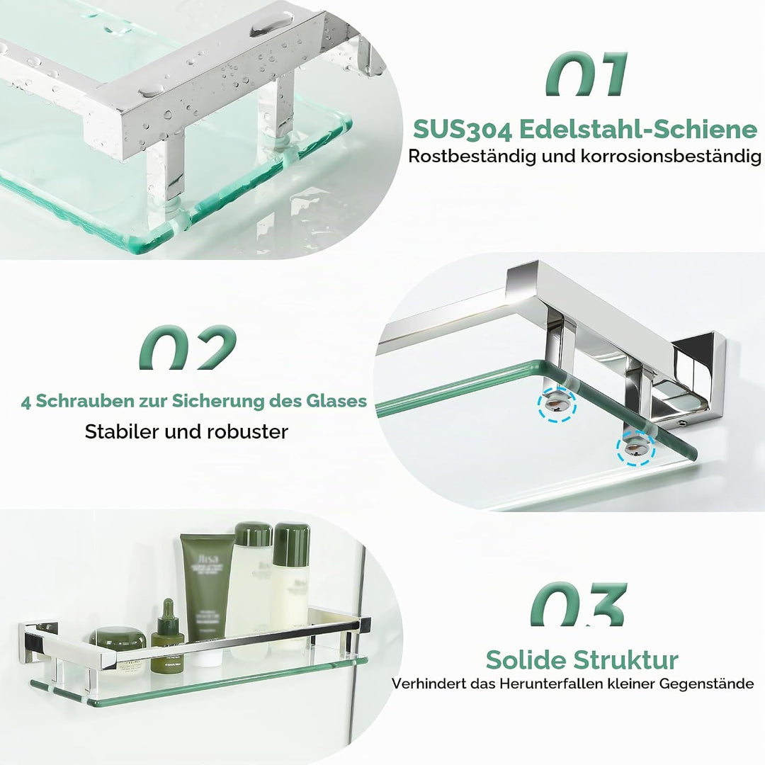 SAYAYO Duschablage Edelstahl, Duschregal Chrom Glasregal Badezimmer Regal Duschkorb Shampoo Halterun