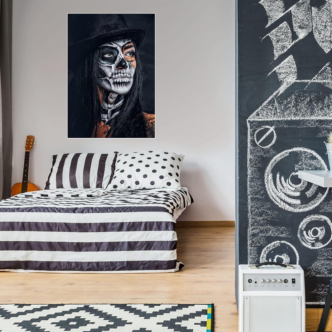 wandmotiv24 Poster als Wanddeko, Grösse Din A1, Model mit Totenkopf Makeup, Schminke, Hut, Frau, Mod