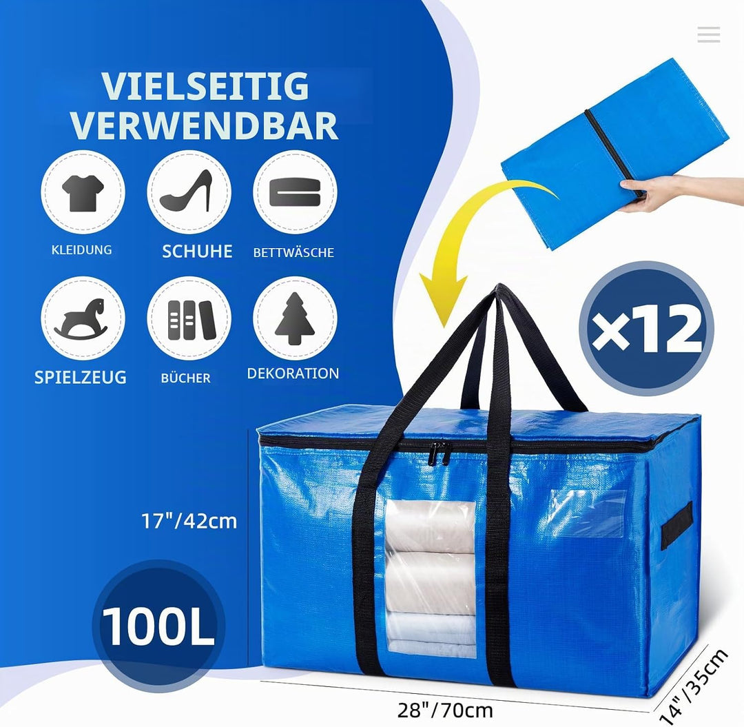 TAILI Extra grosse Umzugstaschen, blaue robuste Tragetaschen zur Aufbewahrung mit sichtbarem Fenster