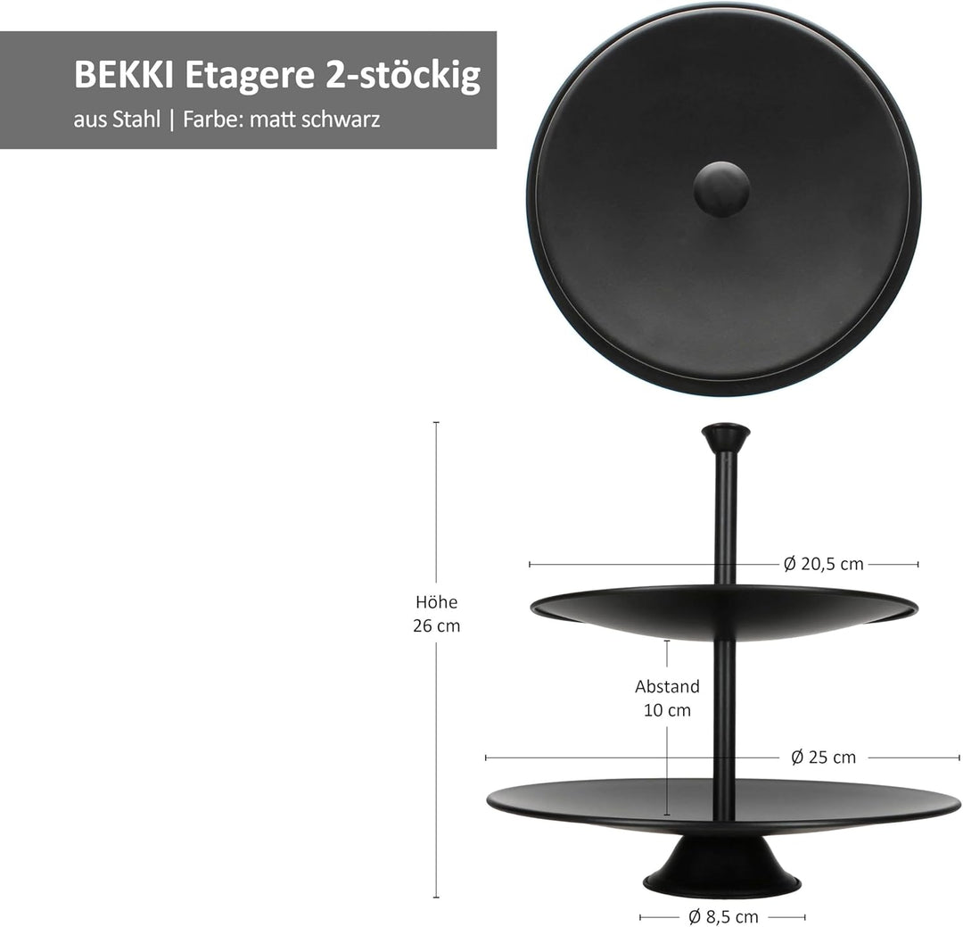 MamboCat Bekki Etagere 2-stöckig aus Stahl I Ø 25 cm I matt schwarz I mit 2 Etagen I Cupcake-Ständer