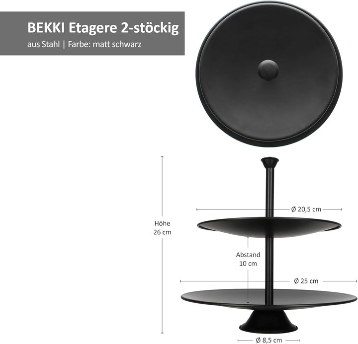 MamboCat Bekki Etagere 2-stöckig aus Stahl I Ø 25 cm I matt schwarz I mit 2 Etagen I Cupcake-Ständer