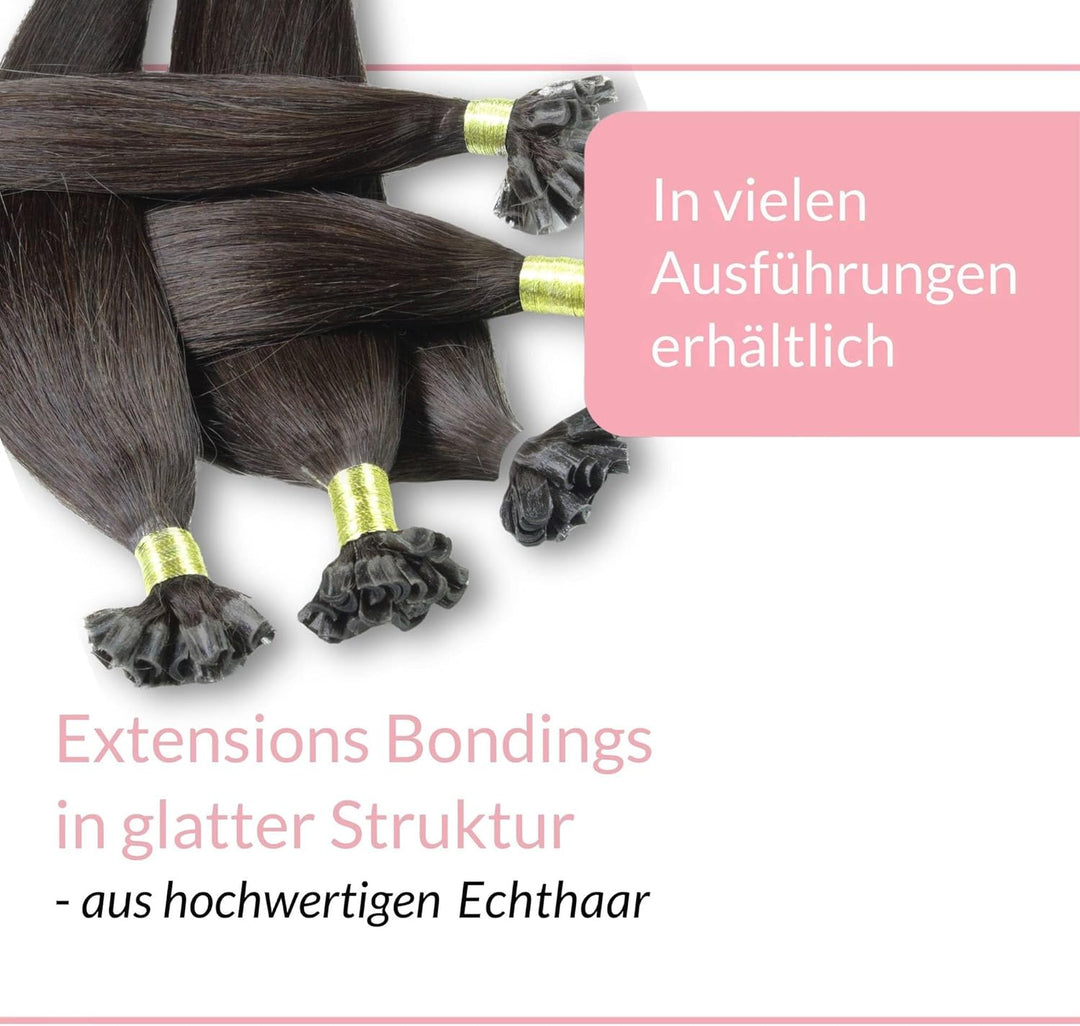 hair2heart Extensions Echthaar Bondings glatt - 25 Strähnen 1g 50cm 4/0 mittelbraun #1b Naturschwarz