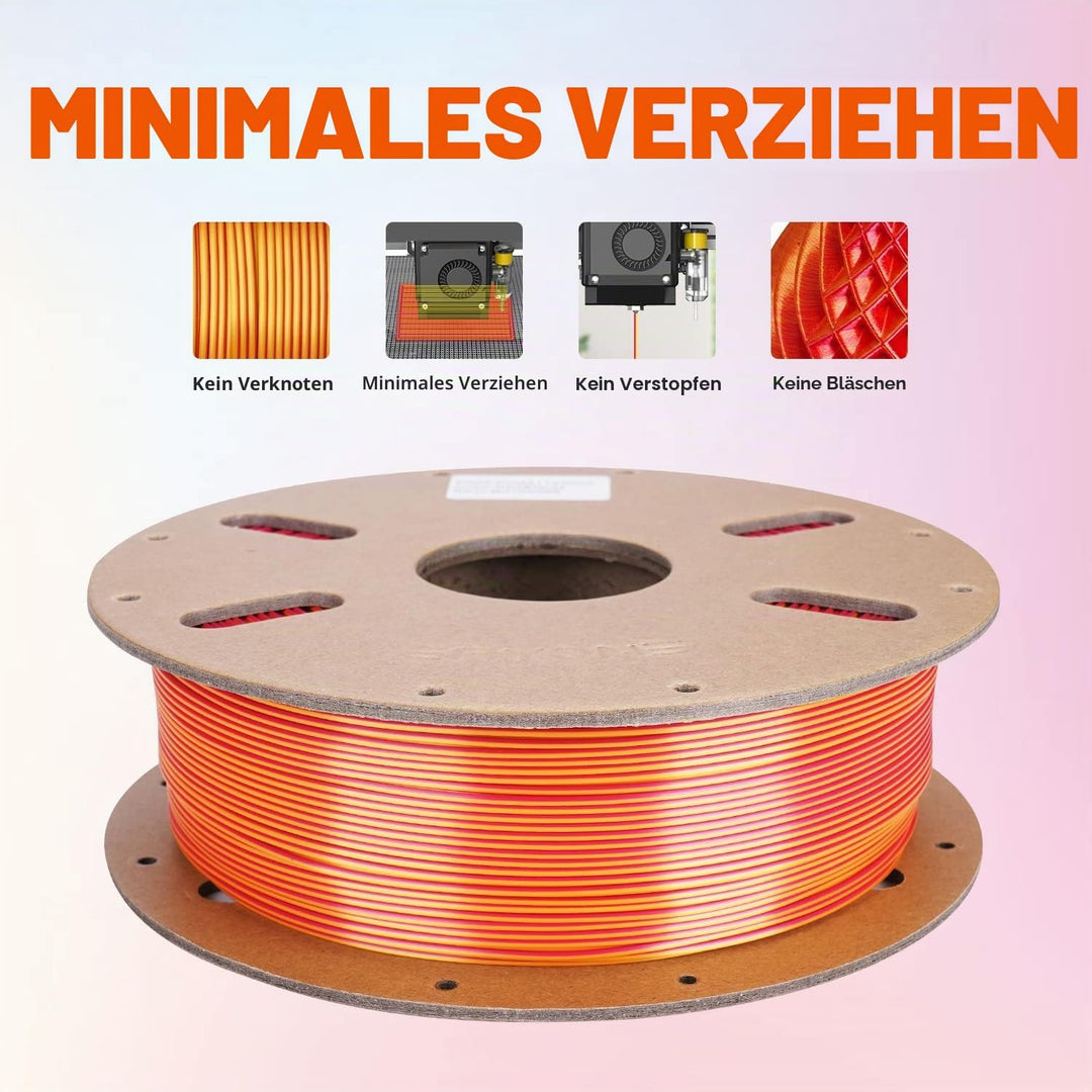 ERYONE Dual Zweifarbig PLA Filament 1.75mm, 3D Drucker Filament 1kg Spule +/- 0,03 mm, Seide Rot & G