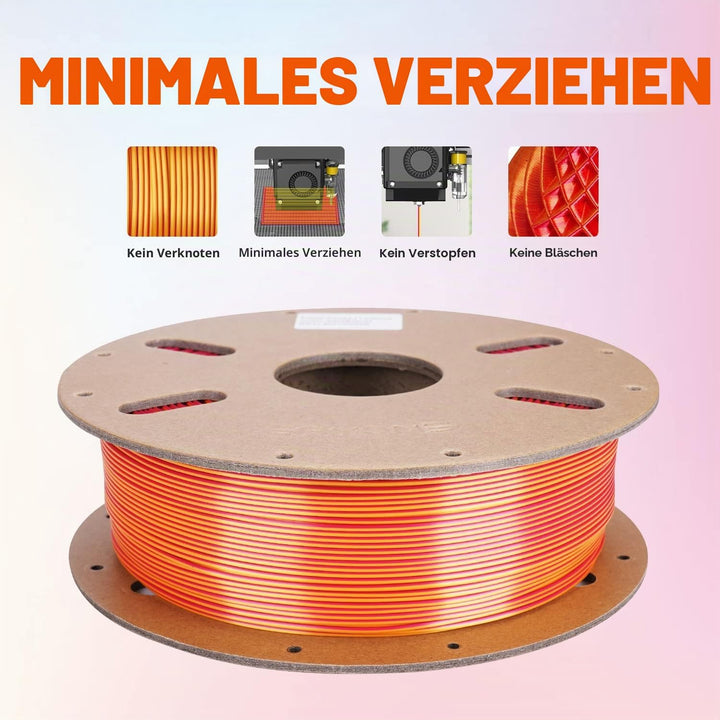 ERYONE Dual Zweifarbig PLA Filament 1.75mm, 3D Drucker Filament 1kg Spule +/- 0,03 mm, Seide Rot & G