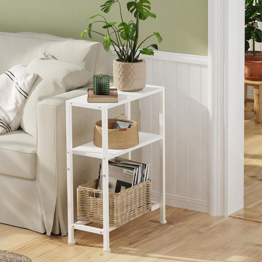 Schmaler Beistelltisch, Nachttisch, 2er Set, 3 Ablagen Nachttisch Schmal mit Stauraum, Sofa beistell