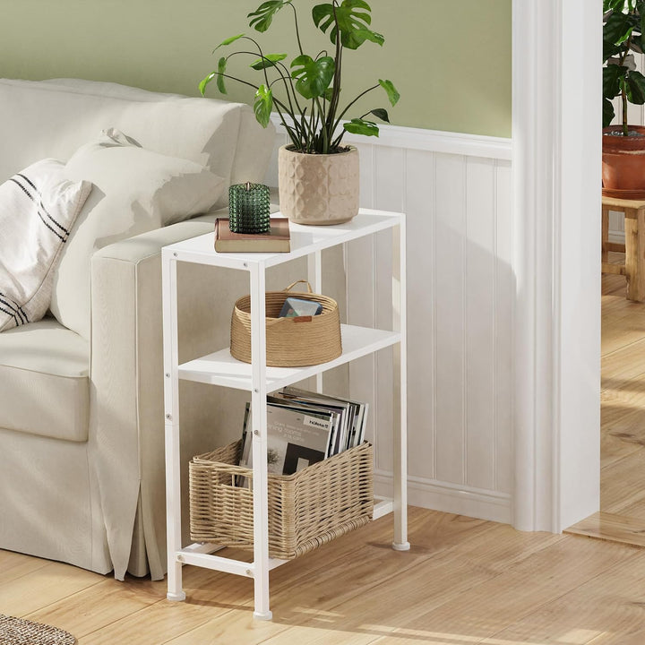 Schmaler Beistelltisch, Nachttisch, 2er Set, 3 Ablagen Nachttisch Schmal mit Stauraum, Sofa beistell