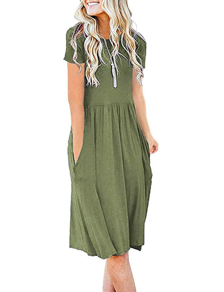AUSELILY Damen Kleider Sommer Sommerkleider Knielang Kurzarm Empire Freizeitkleid Schicke Shirtkleid