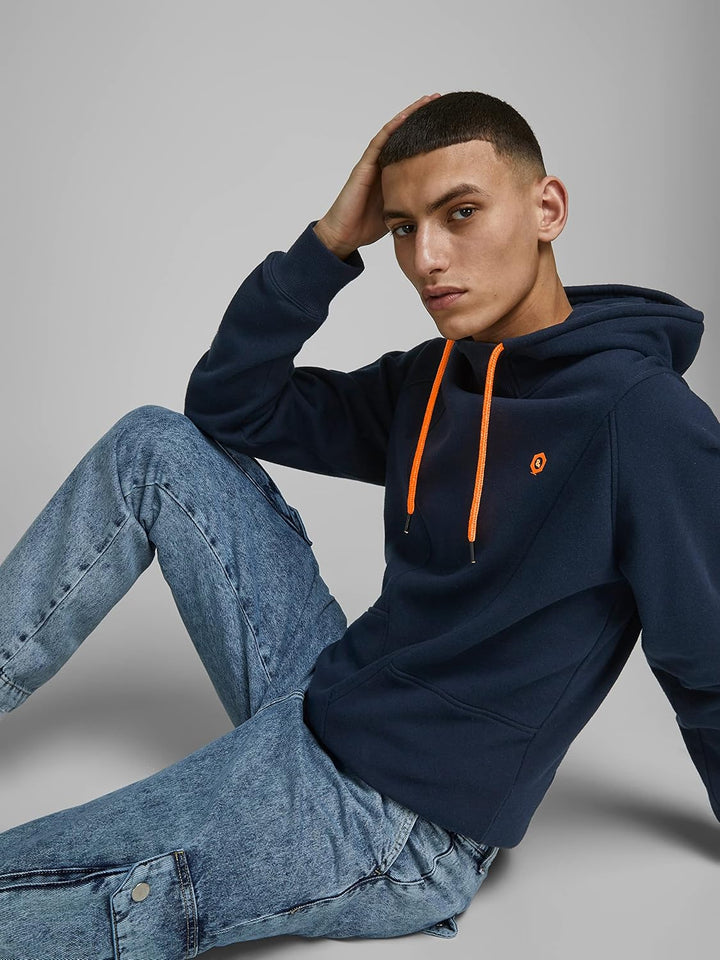 JACK &amp; JONES Male Sweatshirt Detaillierter XS Navy Blazer/Detail Shocking Orange, XS Navy Blazer/Det