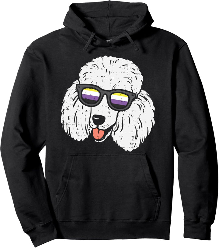 Poodle Dog LGBTQ Non-Binary Flag Genderqueer Dog Lover Enby Pullover Hoodie