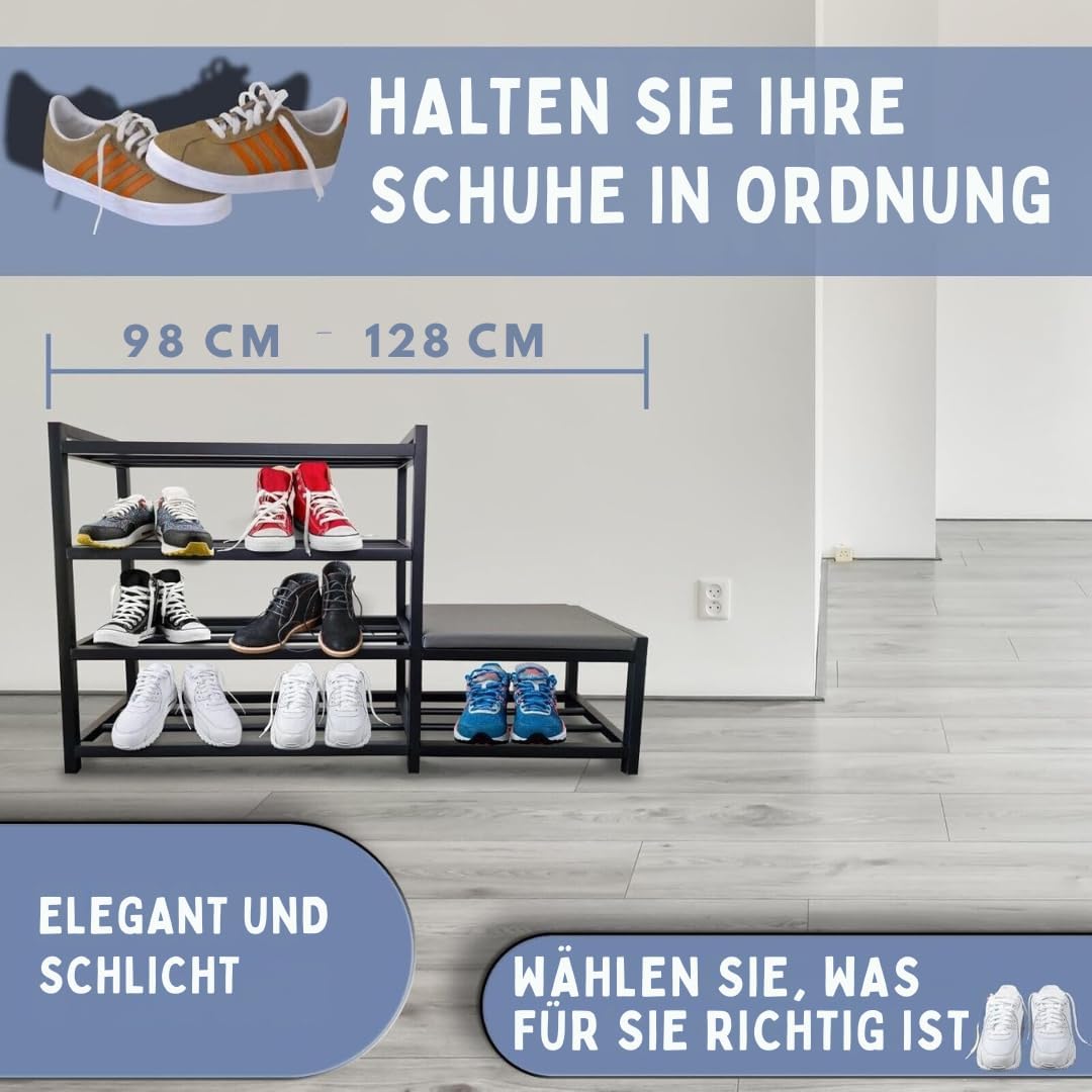 Maka Schuhregal Platzsparend, Schuhregal Mit Sitzbank Metall Schwarz, Shoe Rack Outdoor Wetterfest,