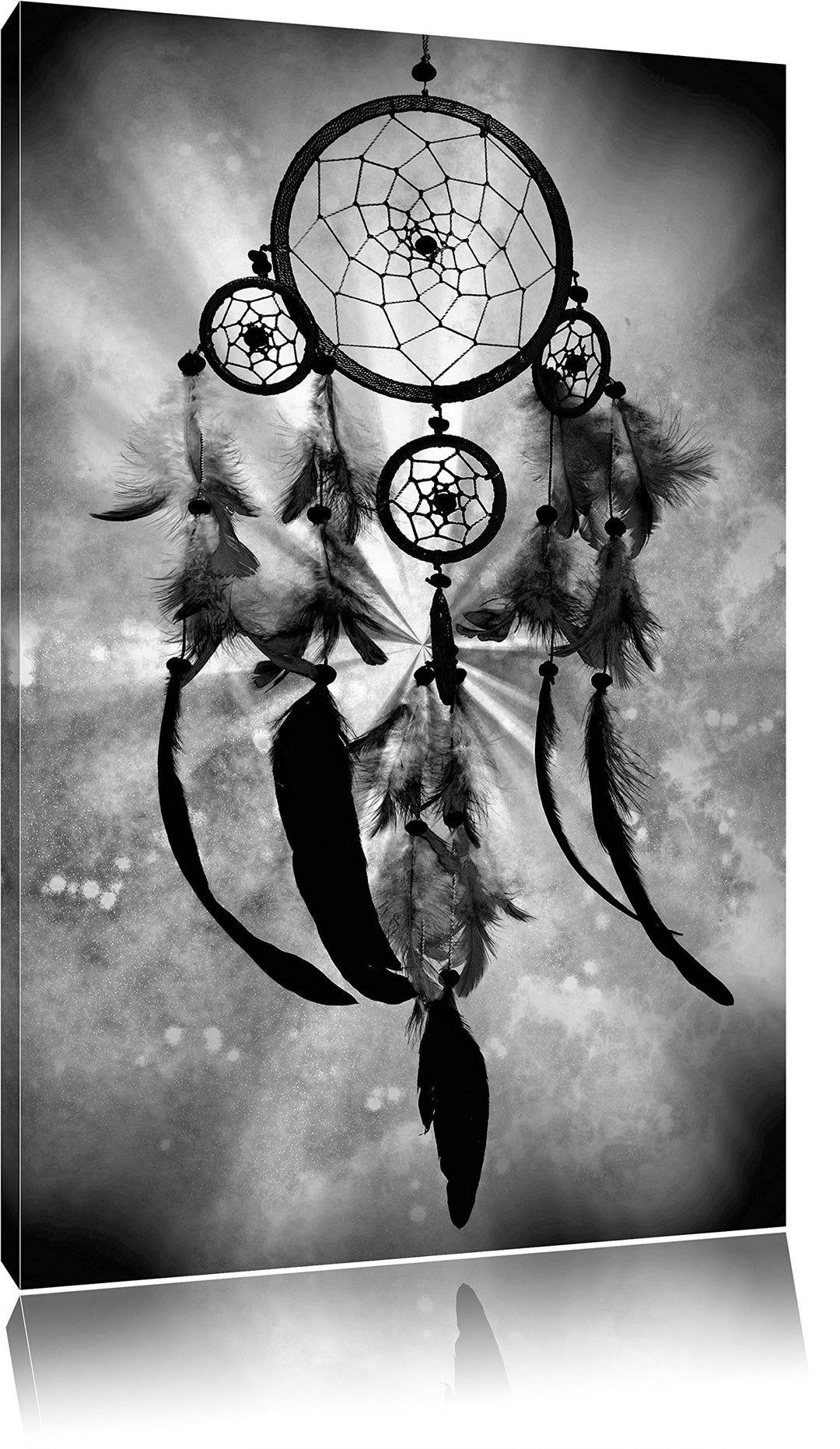 Pixxprint Indianischer Traumfänger Kunst B&W als Leinwandbild/Grösse: 100x70 / Wandbild/Kunstdruck/f