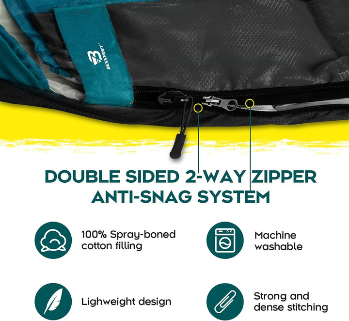Bessport Schlafsack Flannel für Camping 3-4 Jahreszeiten - 10 °C-20°C | Winter Schlafsack Leichtgewi