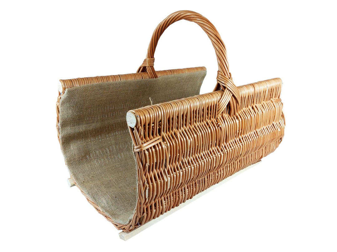Weidenkorb Holzkorb Kaminkorb aus Naturweide - mit Jute vernäht (L) 60 x (B) 48 x (H) 35/48 cm