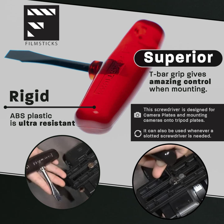 Filmsticks T-Griff 10 mm Schlitzschraubendreher – Karbonstahl Flachkopfschraubendreher mit ABS-Kunst