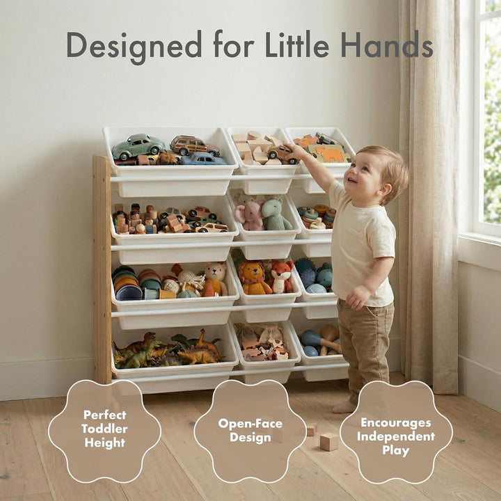 Humble Crew WO70526 Kinderregal - Spielzeugregal-Organizer aus Holz mit 12 Aufbewahrungsboxen, Natur
