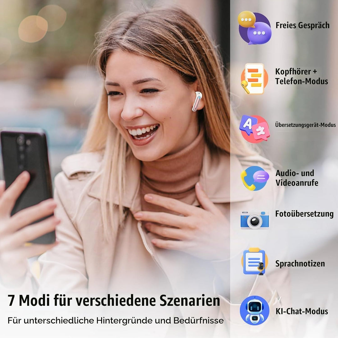AI Kopfhörer Übersetzer, 3-in-1Bluetooth 5.3 Echtzeit Sprachübersetzer Kopfhörer mit 164 Sprachen/6