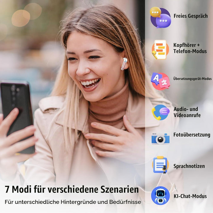AI Kopfhörer Übersetzer, 3-in-1Bluetooth 5.3 Echtzeit Sprachübersetzer Kopfhörer mit 164 Sprachen/6