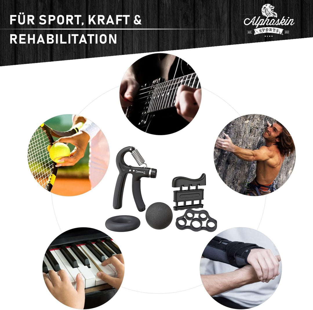 ALPHASKIN Premium Handtrainer I Verbessertes Konzept 2023 I 2er & 5er Set | Fingertrainer Griffkraft