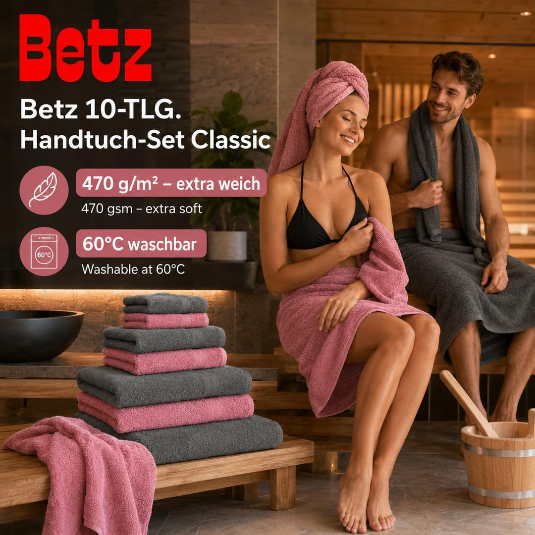 Betz 10-TLG. Handtuch-Set Classic 100% Baumwolle 2 Duschtücher 4 Handtücher 2 Gästetücher 2 Seiftüch