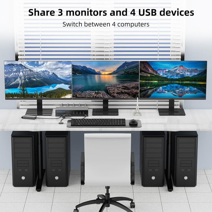 KVM Switch 3 Monitore 4 PC 4K@60Hz EDID Simulation,HDMI Displayport KVM Switch Triple Monitor für 4